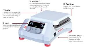 Ohaus e-G21HSRDS Isıtıcılı Manyetik Karıştırıcı, 60-1600 rpm, 80-380°C, 15l, 13.5cm dairesel, Seramik, Analog