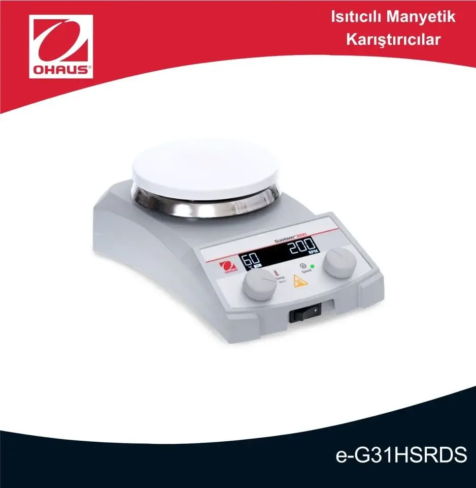 Ohaus e-G31HSRDS Isıtıcılı Manyetik Karıştırıcı, 60-1600 rpm, 80-380°C, 15l, 13.5cm dairesel, Seramik, Dijital