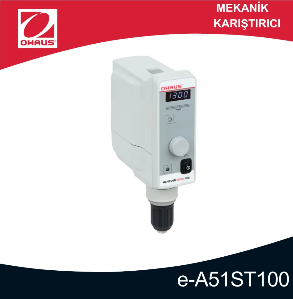 Ohaus e-A51ST100 Mekanik Karıştırıcı, 100 Litre Kapasite, 30-1300 rpm Hız, 100 Ncm Tork, Tek Cihaz