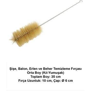 Şişe Fırçası Orta Boy (Kıl) Toplam:35 cm, Fırça Uzunluk:10 cm, Ø 6 cm