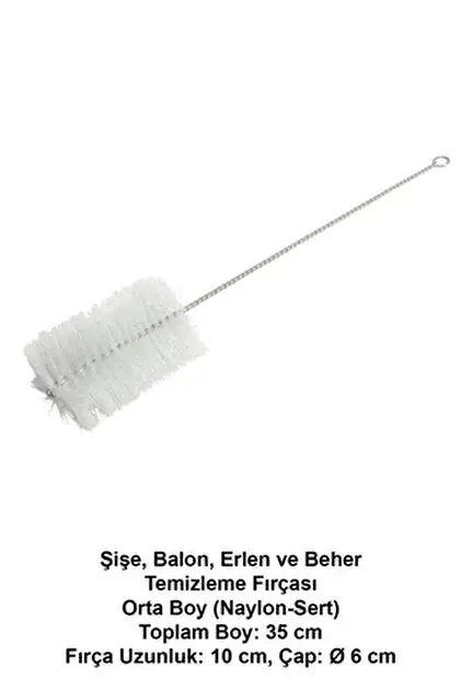Şişe Fırçası Orta Boy (Naylon) Toplam:35 cm, Fırça Uzunluk:10 cm, Ø 6 cm