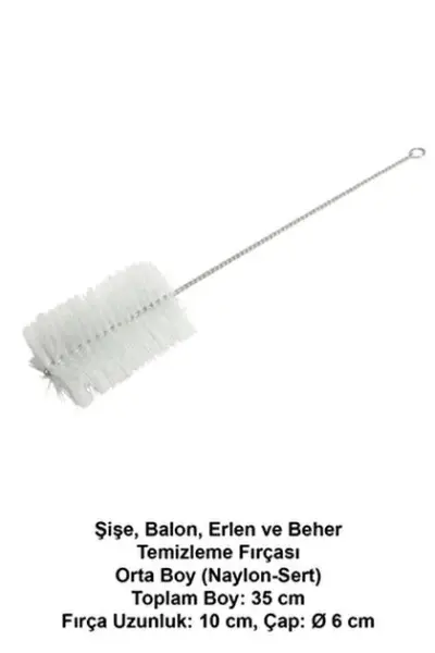 Şişe Fırçası Orta Boy (Naylon) Toplam:35 cm, Fırça Uzunluk:10 cm, Ø 6 cm